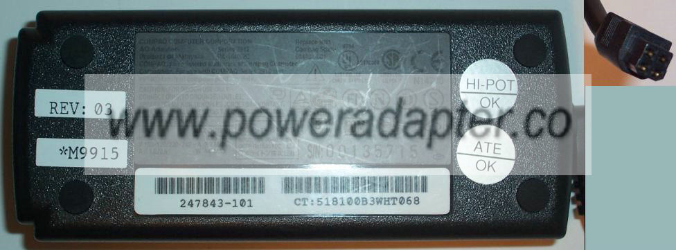 COMPAQ PA-1440-2C AC ADAPTER 18.85V 3.2A 44W LAPTOP POWER SUPPLY - Click Image to Close